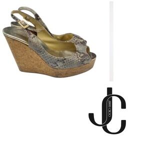 Jimmy Choo Snakeskin Peep Toe Wedges